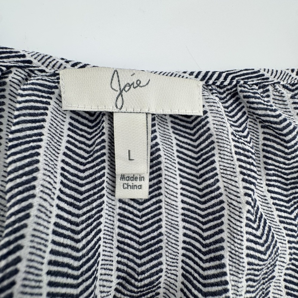Joie Navy Blue White Chevron Stripe Cotton Split Neck Blouse Top Large - Picture 5 of 8
